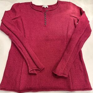 Sundance Button Henley Long Sleeve knit sweater Top - Deep Berry